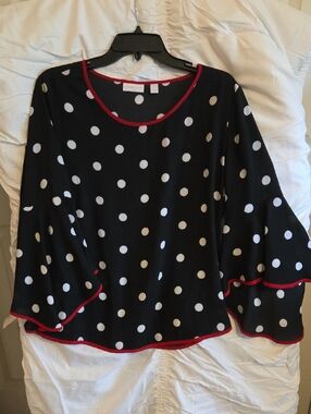 Black Polka Dot Bell Sleeve Top with Red Trim And BELL SLEEVES